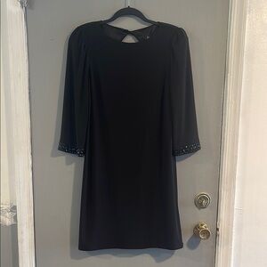 LAUNDRY by SHELI SEGAL WOMENS COCKTAIL PARTY DRESS BLACK BEADED SLEEVE SIZE 4